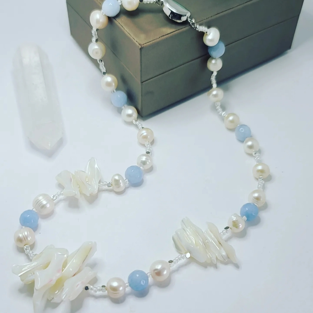 Freshwater Pearl, Aquamarine necklace